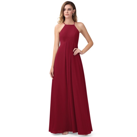 Azazie Dresses & Skirts - AZAZIE Sarah Burgundy Chiffon Halter Open Back Bridesmaid Maxi Dress